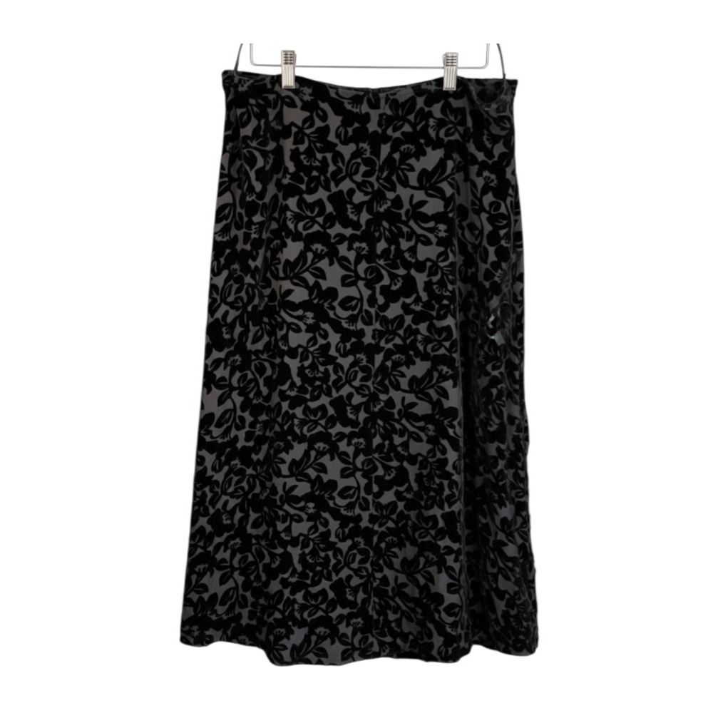 VTG Rena Rowan Cocktail Skirt BLACK VELVET BURNOUT Silk Floral/Vine Pattern 14